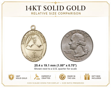 14kt Solid Gold Medium St. Katharine Drexel Medal Pendant | 1x3/4" | Handcrafted in USA by Bliss