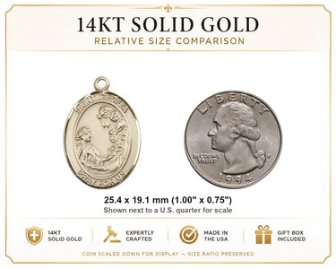 Colgante de Medalla de Santa Cecilia Mediana de Oro Macizo de 14kt | 2.54 cm x 1.90 cm | Hecho en EE. UU. por Bliss