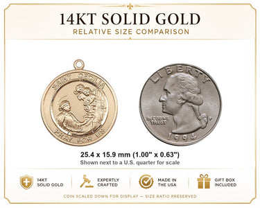 Medalla/Colgante Mediana Sólida de 14kt de Oro de Santa Cecilia Patrona | 2,5 x 1,6 cm | Hecho a Mano en EE. UU. por Bliss