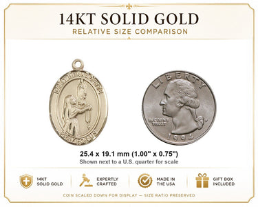 Colgante de Medalla de Oro Macizo de 14kt Mediana de Santa Bernadette Patrona | 1x3/4" | Hecho a Mano en EE. UU. por Bliss