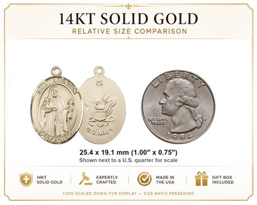 Colgante de Medalla Mediana de San Brandán el Navegante de Oro Macizo de 14kt | 1" x 3/4" | Patrón de la Marina | Fabricado en EE. UU. por Bliss