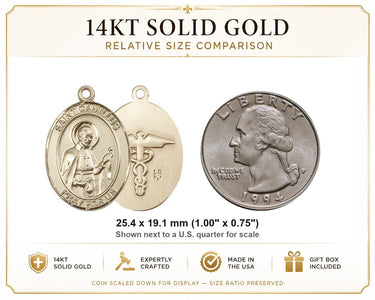 14kt Solid Gold Medium St. Camillus of Lellis Medal Pendant | 1 x 3/4 Inch | Handcrafted in USA by Bliss