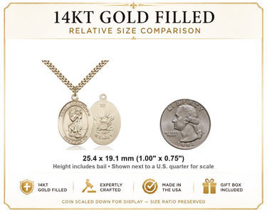 Collar de oro de 14 quilates con medalla mediana de San Cristóbal patrón | 2,54 cm x 1,91 cm | Cadena de 60,96 cm | Hecho en EE. UU. por Bliss