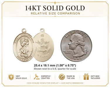Medalla con Colgante Sólido de Oro de 14kt San Cristóbal Patrono | 1 x 3/4 | Hecho en EE. UU. por Bliss