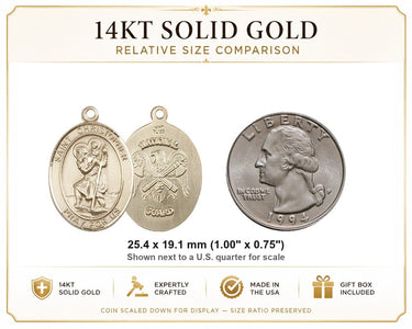 Colgante de Medalla Mediana de San Cristóbal de Oro Sólido de 14kt | 1 x 3/4 | Hecho a mano en EE. UU. por Bliss