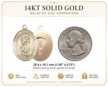 Colgante de medalla paracaidista St. Christopher de oro macizo de 14 kt, tamaño mediano | 1 x 3/4 | Hecho a mano en EE. UU. por Bliss