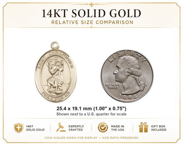 Colgante Medalla Mediana de San Cristóbal de Oro Sólido de 14kt | 1" x 3/4" | Hecho a mano en EE. UU. por Bliss