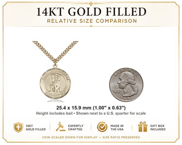 Collar con Medalla Mediana de San Cristóbal Rellena de Oro de 14kt | Colgante de 2.54 cm x 1.59 cm | Cadena de Eslabones de 60.96 cm | Hecho en EE. UU. por Bliss