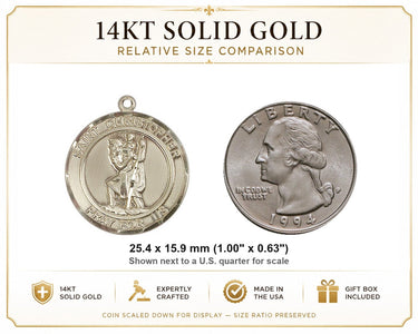 Colgante de Medalla de San Cristóbal Mediana de Oro Sólido de 14kt | 1" x 5/8" | Hecho a Mano en EE. UU. por Bliss