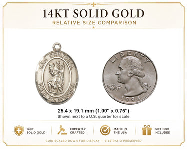 Colgante medalla de San Cristóbal mediana de oro macizo de 14 kt | 2,54 cm x 1,90 cm | Hecho a mano en EE. UU. por Bliss