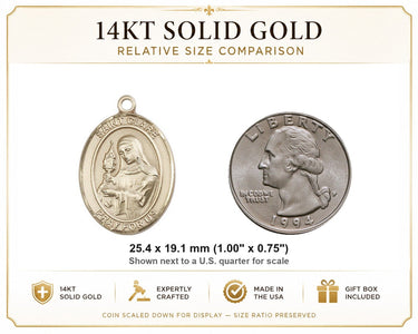 Medalla de Santa Clara de Asís de Oro Sólido de 14 quilates de 2,54 cm x 1,91 cm | Solo Colgante | Bliss EE. UU.