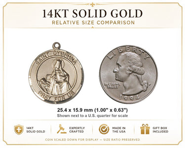 14kt Solid Gold Medium St. Dymphna Medal Pendant Patron Saint of Anxiety