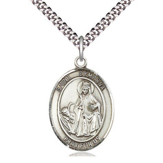 Sterling Silver St. Dymphna Patron Saint Medal Necklace 1 x 3/4 inch with 24 inch chain by Bliss Manufacturing