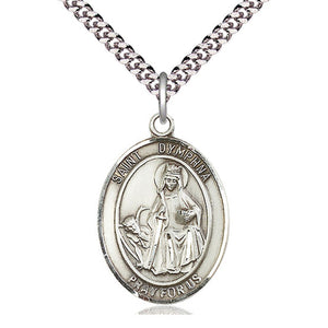 Collar de Medalla de Plata Esterlina Mediana de Santa Dymphna, Patrona de los Enfermos Mentales | 2.54 cm x 1.91 cm | Cadena de 61 cm | Fabricado en EE. UU. por Bliss