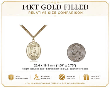 14kt Gold Filled Medium St. Elizabeth of Hungary Patron Saint Medal Necklace | 1"x3/4" | 24" Chain | USA Made by Bliss
