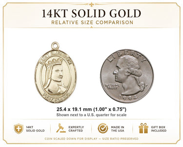 14kt Solid Gold Medium St. Elizabeth of Hungary Medal Pendant | 1"x3/4" | Handcrafted in USA by Bliss