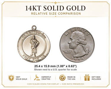 14kt Solid Gold Medium St. Florian Medal Pendant | 1" x 5/8" | Patron Saint of Firefighters | USA Made by Bliss