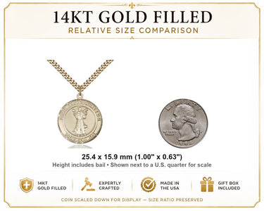 Collar con Medalla de San Francisco de Asís (Patrón) de 14kt de Oro Laminado | 1" x 5/8" | Cadena de 24" | Hecho en EE. UU. por Bliss