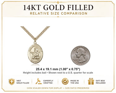 14kt Gold Filled Medium St. Francis Xavier Patron Saint Medal Necklace | 1"x3/4" | 24" Chain | USA Made by Bliss