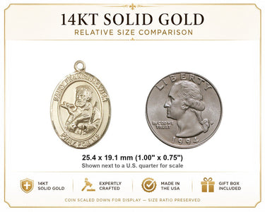 14kt Solid Gold Medium St. Francis Xavier Patron Saint Medal Pendant | 1"x3/4" | Handcrafted in USA by Bliss