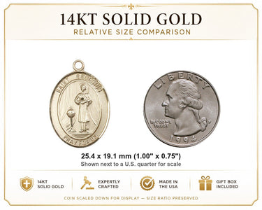 14kt Solid Gold St. Genesius Medal Pendant | 1x3/4" | Patron of Actors | USA Made by Bliss