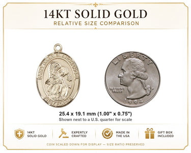 14kt Solid Gold Medium St. Gabriel the Archangel Medal Pendant | 1 x 3/4 | Handcrafted in USA by Bliss