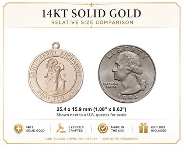 14kt Solid Gold Medium St. Gabriel the Archangel Medal Pendant | 1" x 5/8" | Handcrafted in USA by Bliss