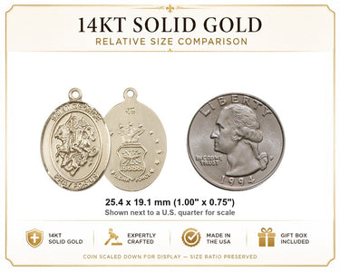 14kt Solid Gold Medium St. George Air Force Medal Pendant | 1x3/4" | Handcrafted in USA by Bliss