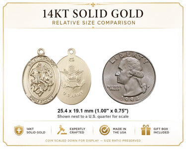 14kt Solid Gold Medium St. George Catholic Medal Pendant | 1" x 3/4" | Army Patron Saint | USA Made by Bliss