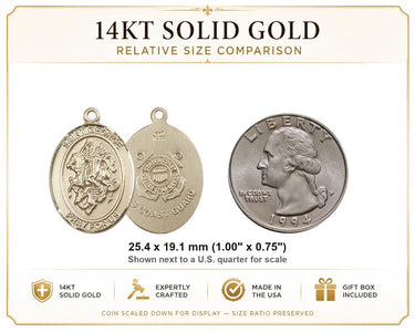 Colgante de oro macizo de 14 quilates de la Medalla de San Jorge, tamaño mediano | 2,54 cm x 1,90 cm | Hecho a mano en EE. UU. por Bliss