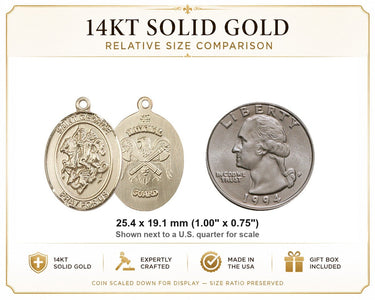 14kt Solid Gold Medium St. George Medal Pendant | 1" x 3/4" | National Guard Patron | USA Made by Bliss