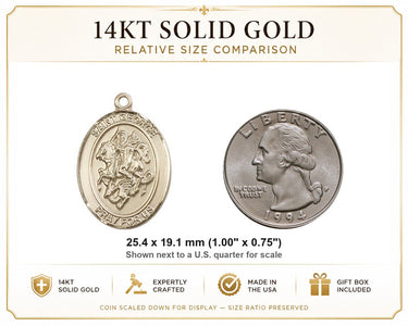 Colgante medalla de 14k oro macizo mediano San Jorge Patrono | 2,54 cm x 1,90 cm | Hecho a mano en EE. UU. por Bliss