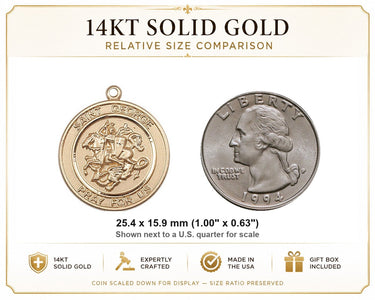 Colgante de Medalla Mediana de San Jorge de Oro Macizo de 14kt | 2,54 cm x 1,59 cm | Hecho a mano en EE. UU. por Bliss