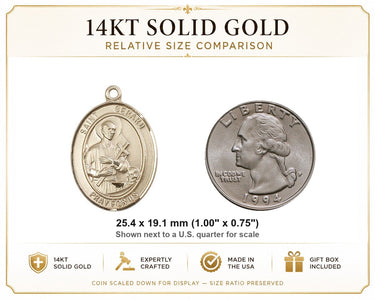 14kt Solid Gold Medium St. Gerard Majella Medal Pendant | 1" x 3/4" | Handcrafted in USA by Bliss