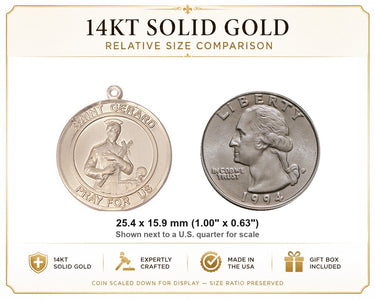 14kt Solid Gold Medium St. Gerard Medal Pendant | 1" x 5/8" | Handcrafted in USA by Bliss