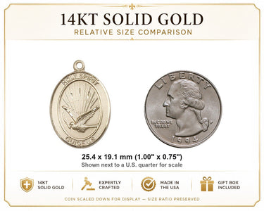 14kt Solid Gold Medium Holy Spirit Medal Pendant | 1" x 3/4" | USA Made by Bliss