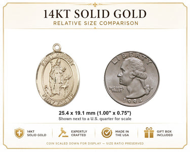 14kt Solid Gold Medium St. Hubert of Liege Patron Saint Medal Pendant | 1" x 3/4" | Handcrafted in USA by Bliss