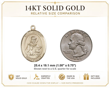 14kt Solid Gold Medium St. Isidore of Seville Medal Pendant | 1" x 3/4" | USA Made by Bliss
