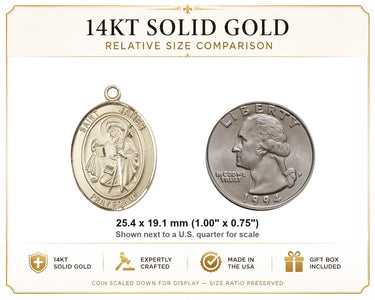 Colgante Medalla Patrono Santiago Apóstol de Oro Macizo de 14kt Mediano | 1x3/4" | Hecho a Mano en EE. UU. por Bliss
