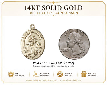 14kt Solid Gold Medium St. Joan of Arc Catholic Medal Pendant | 1" x 3/4" | Army Patron Saint | USA Made by Bliss