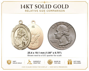 Colgante de Medalla de Santa Juana de Arco de Oro Macizo de 14kt Mediana | 1 x 3/4 | Hecho a Mano en EE. UU. por Bliss