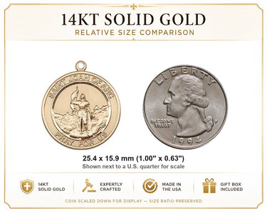 Colgante de Medalla de Santa Juana de Arco de Oro Macizo de 14kt Mediana | 1x5/8" | Hecho a Mano en EE. UU. por Bliss