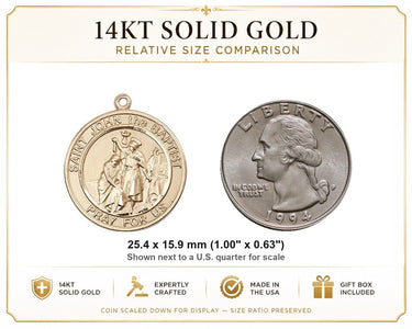 Medalla Colgante Mediana de San Juan Bautista de Oro Macizo de 14kt | 2.54 cm x 1.59 cm | Hecho en EE. UU. por Bliss