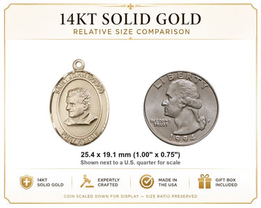 Colgante de Medalla de San Juan Bosco mediana de oro macizo de 14 quilates | 2,54 cm x 1,91 cm | Fabricado en EE. UU. por Bliss
