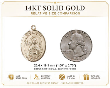 Medalla de San Juan Apóstol de oro macizo de 14 kt, tamaño mediano | 2,54 cm x 1,90 cm | Hecha a mano en EE. UU. por Bliss