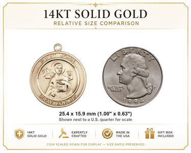 Colgante de Medalla de Oro Macizo de 14kt del Apóstol San Juan Patrón (mediano) | 1" x 5/8" | Hecho a mano en EE. UU. por Bliss