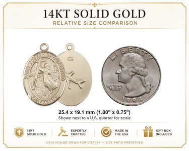 Medalla colgante de oro macizo de 14 quilates de San José de Cupertino mediana | 1 x 3/4 | Hecha a mano en EE. UU. por Bliss