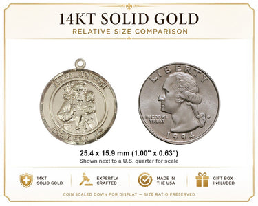 14kt Solid Gold Medium St. Joseph Patron Saint Medal Pendant | 1x5/8" | Handcrafted in USA by Bliss