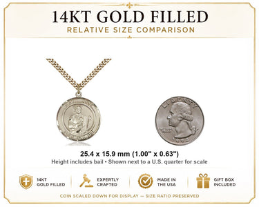 14kt Gold Filled Medium St. Jude Patron Saint Medal Necklace | 1" x 5/8" | 24" Chain | USA Made by Bliss