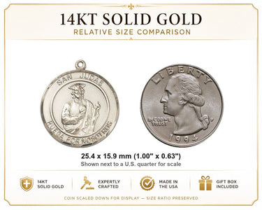14kt Solid Gold Medium St. Jude Thaddeus Medal Pendant | 1" x 5/8" | Handcrafted in USA by Bliss